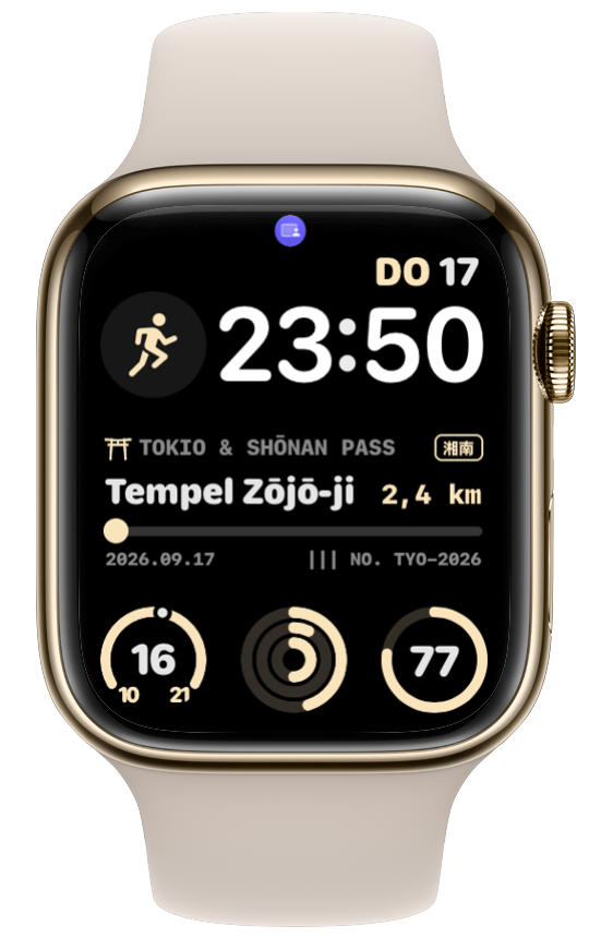 NihonPass Station-Ticket auf Apple Watch Series 10 Titanium Gold mit Sportband